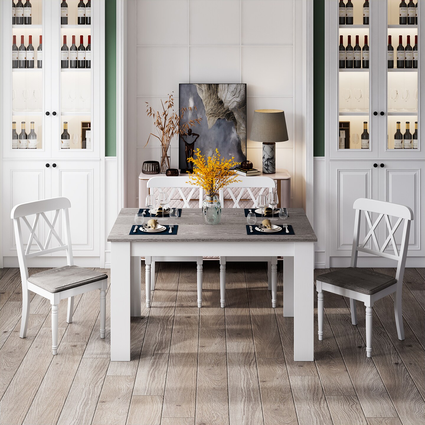 Costway Dining Table 47 Inch Kitchen Dining Table Rectangular for Small Space Dark Gray/Light Gray