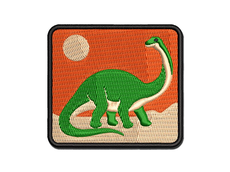 Brontosaurus Dinosaur Multi-Color Embroidered Iron-On or Hook &#x26; Loop Patch Applique
