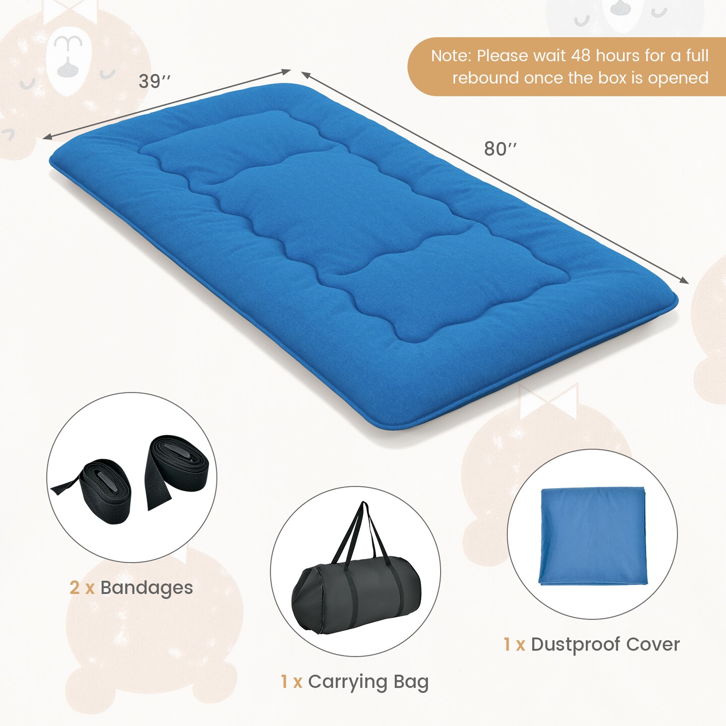 Costway Full/King/Queen/Twin Futon Mattress Japanese Floor Sleeping Pad Washable Cover Carry Bag Blue