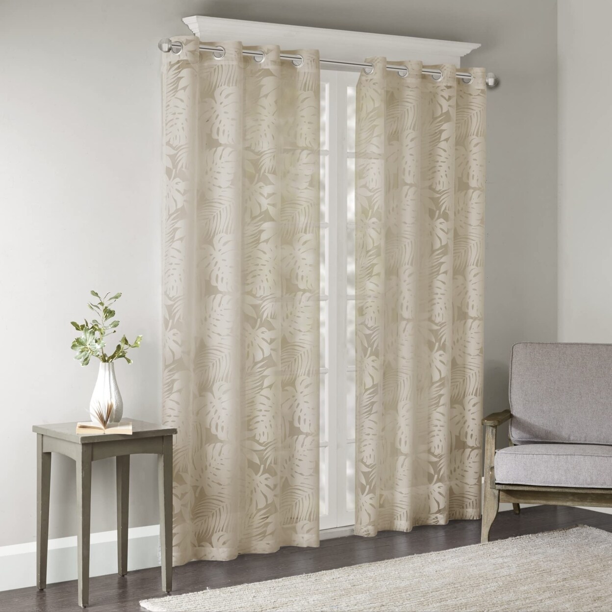Madison Park Leilani Palm Leaf Burnout Window Sheer - 50x95" - Natural