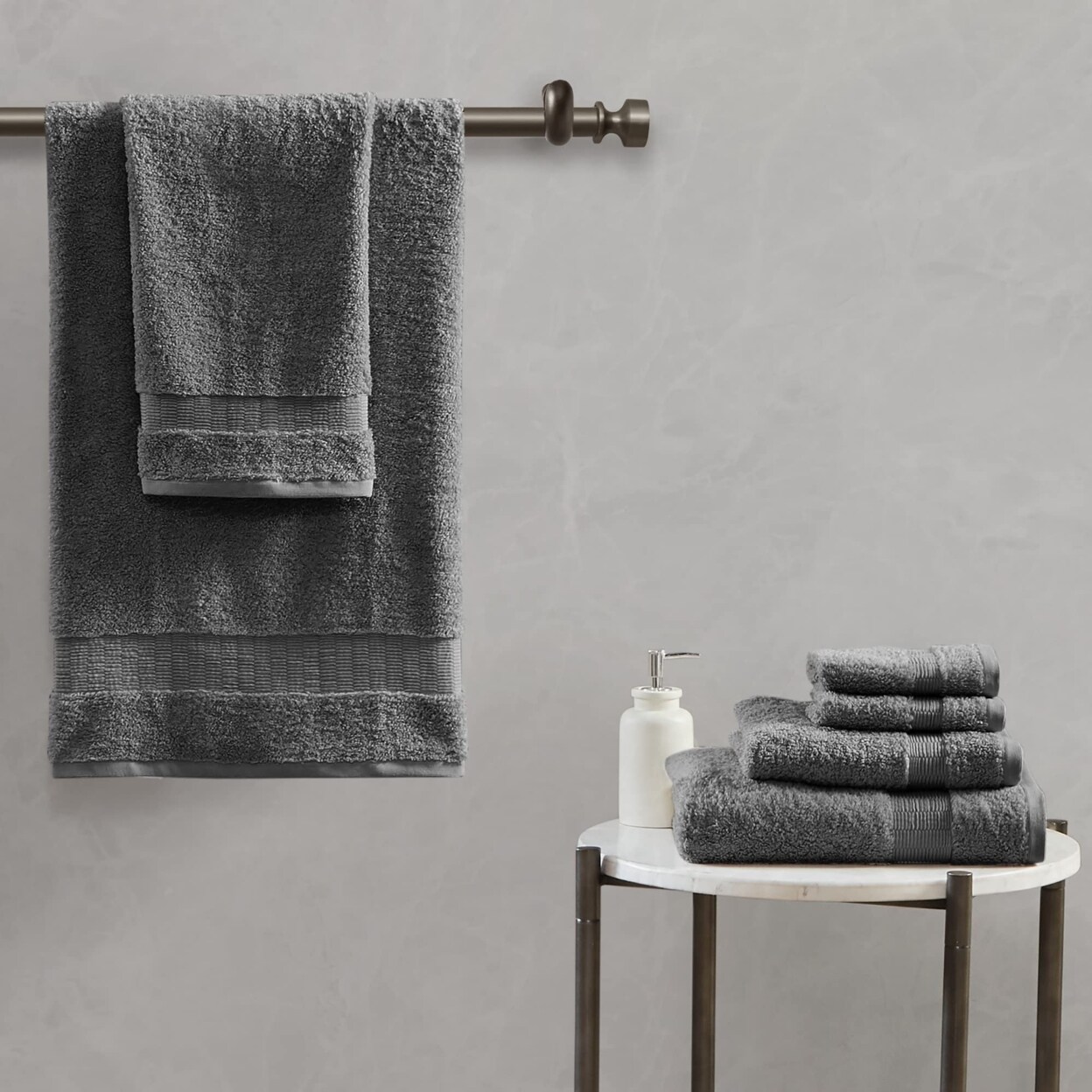 MADISON PARK SIGNATURE Luxor 100% Egyptian Cotton Luxurious Bath Towel Set  - Grey 