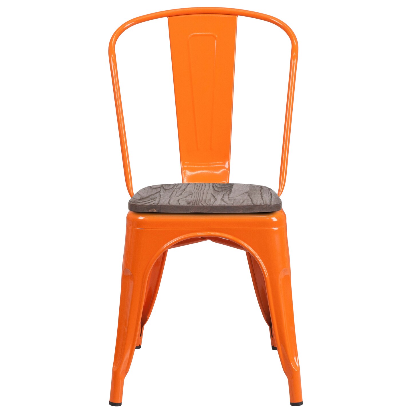 Merrick Lane Amsterdam Series Dining Chair - Blue Metal Frame - Textured Wooden Seat - Slatted, Curved Back