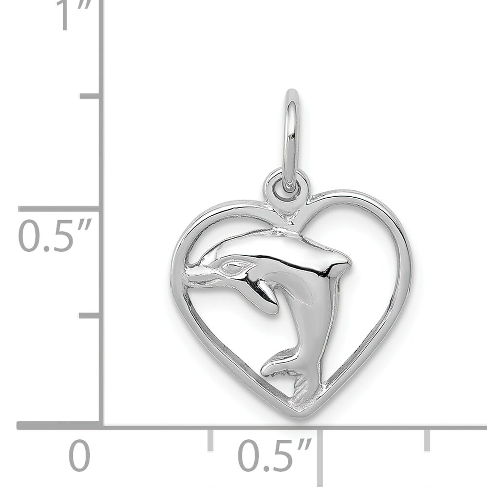 14K White Gold Dolphin Heart Charm Ocean Jewelry 19mm x 14mm