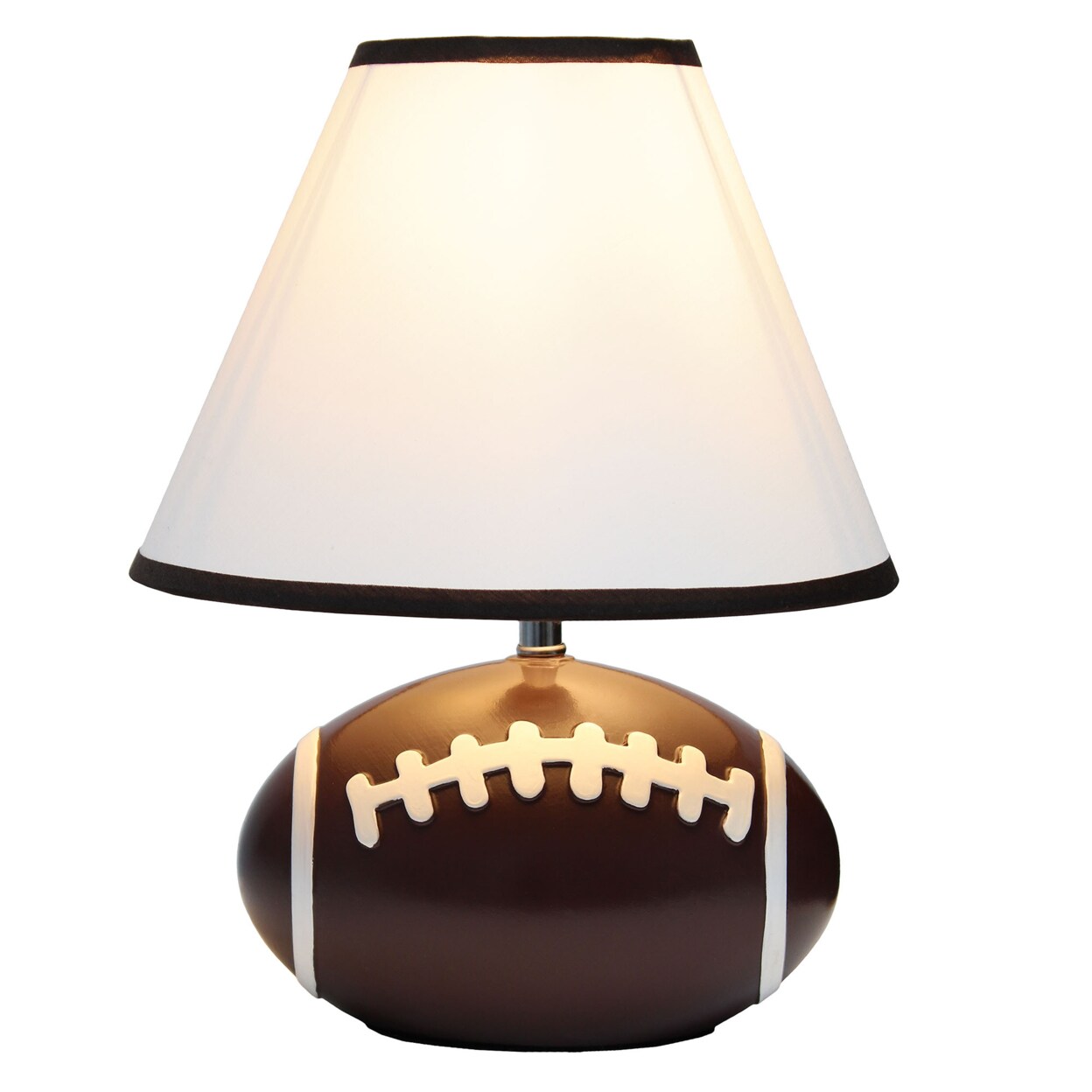 Simple Designs SportsLite 11.5&#x22; Tall Athletic Sports Football Base Ceramic Bedside Table Desk Lamp with White Empire Fabric Shade with