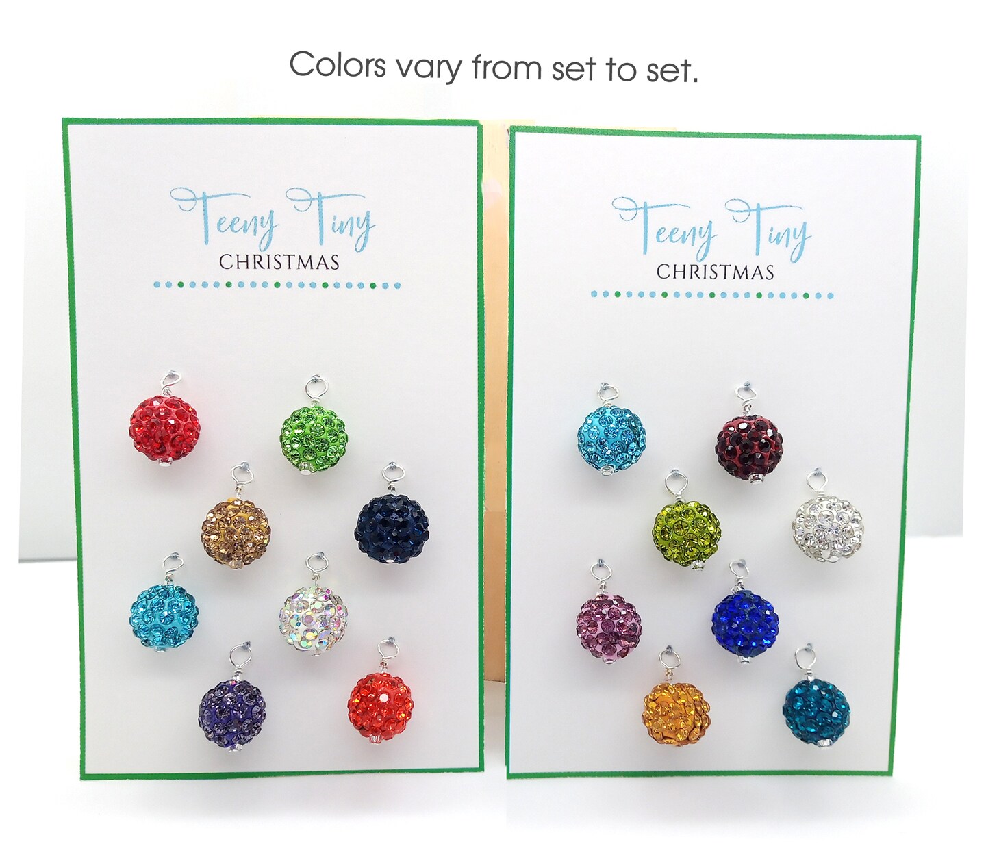 Sparkling Mini Christmas Ornaments, 8 pieces with Hooks, Pave Ball Miniatures, Color Mix Varies, Adorabilities