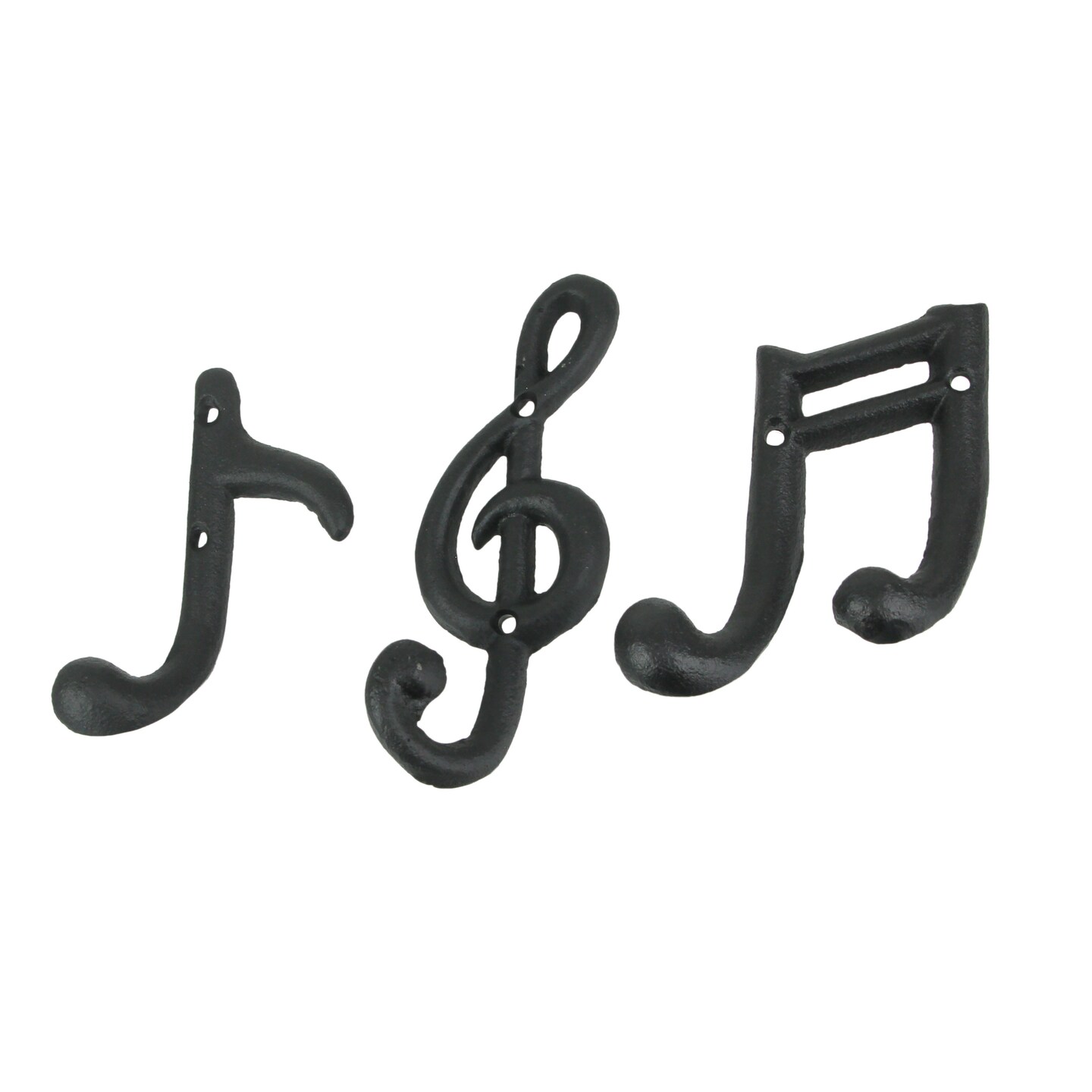 Set of 3 Black Cast Iron Musical Note Wall Hooks Decorative Music Room Decor