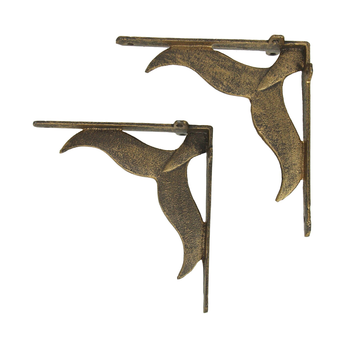 Set of 2 Cast Iron Whale Tail Wall Bracket Shelf Decor