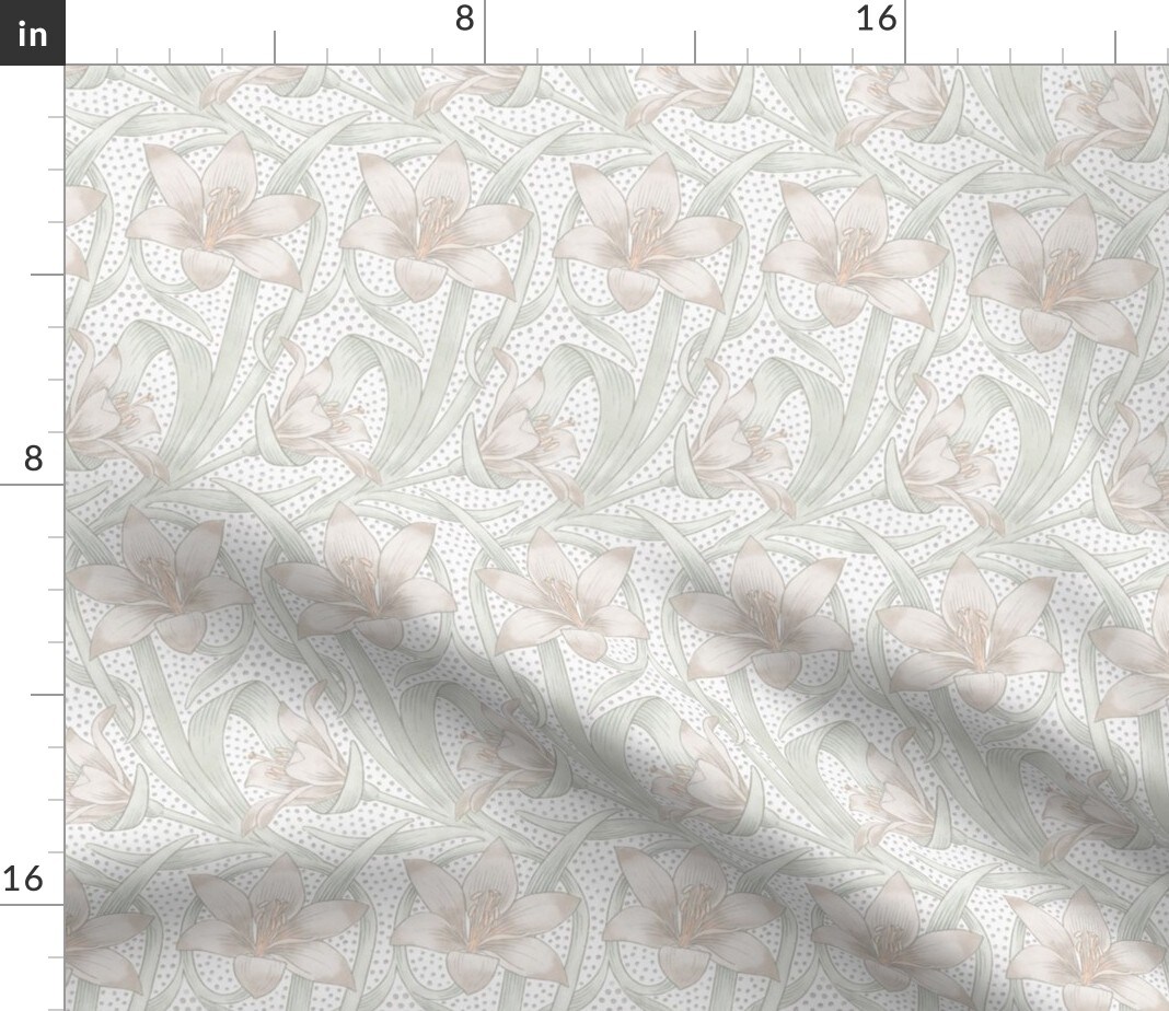 Pink Floral Victorian Neutral Art Nouveau Traditional Watercolor Pastel Cottage Lilies Medium Scale Custom Printed Fabric by Spoonflower Various Fabrics by the Yard or Fat Quarter