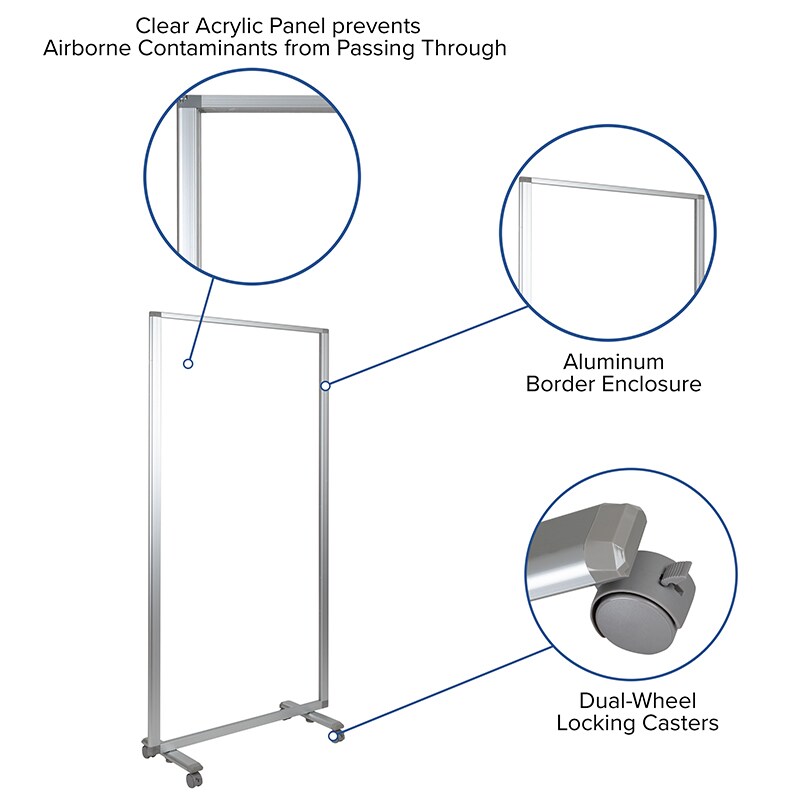 Flash Furniture 36&#x22;L Clear Mobile Partition