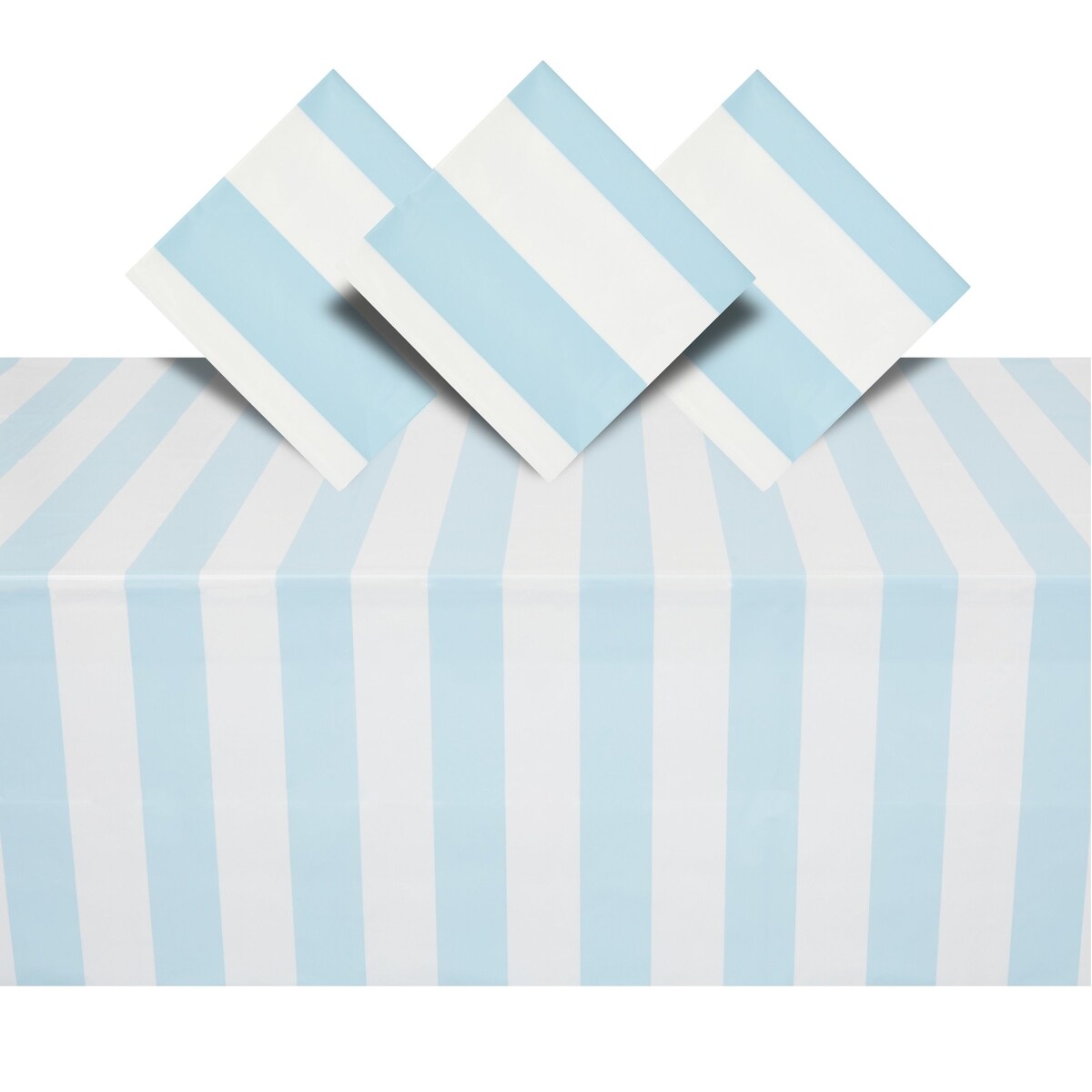 3 Pack Light Blue and White Striped Tablecloth, Disposable Table Cover for Summer Beach Theme