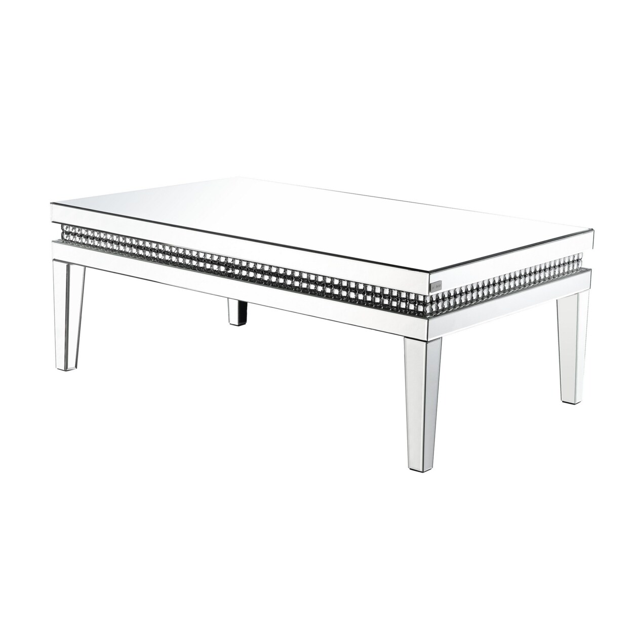 Saltoro Sherpi Mirror Inlay Coffee Table with Faux Crystal Accents, Silver-
