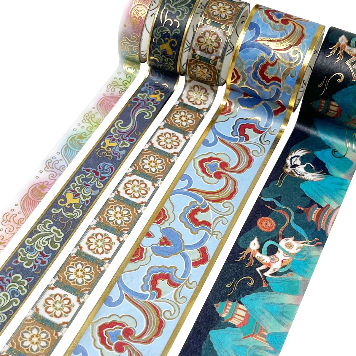 Wrapables Decorative Gold Foil Washi Tape and Sticker Set for Stationery, Diary, Card Making (10 Rolls & 10 Sheets)