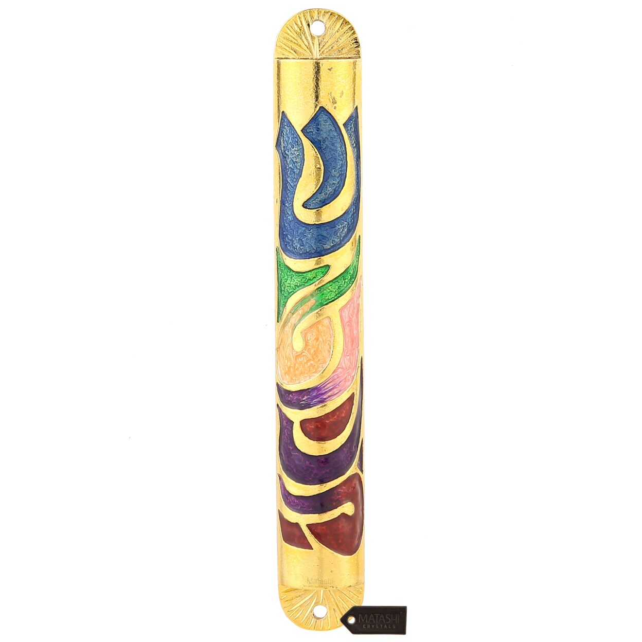 Matashi Gold Hand Painted Enamel Mezuzah W Hebrew Shin Home Door Decor For Jewish Holiday Housewarming House Blessing