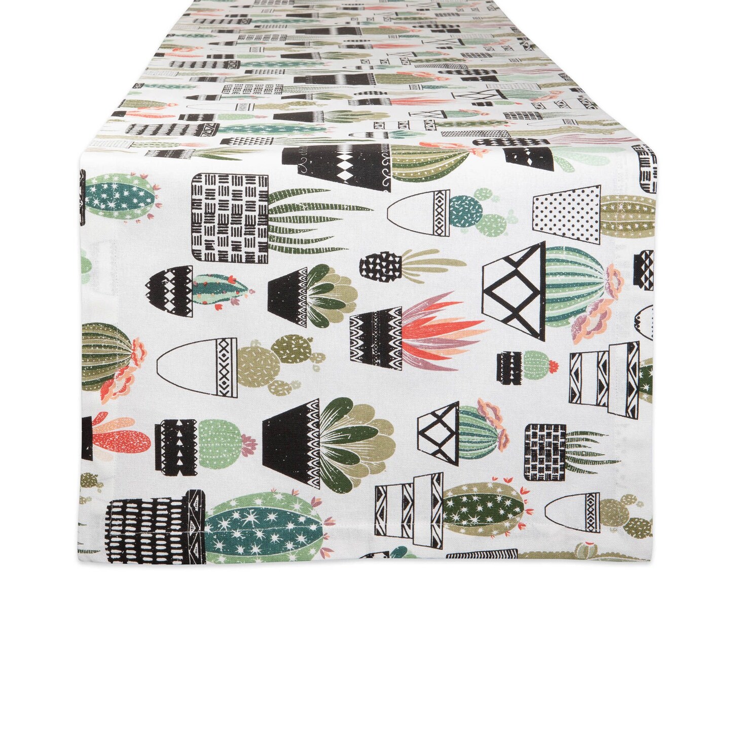 Contemporary Home Living Cactus Collage Kitchen Cotton Table Runner - 72" - White and Green