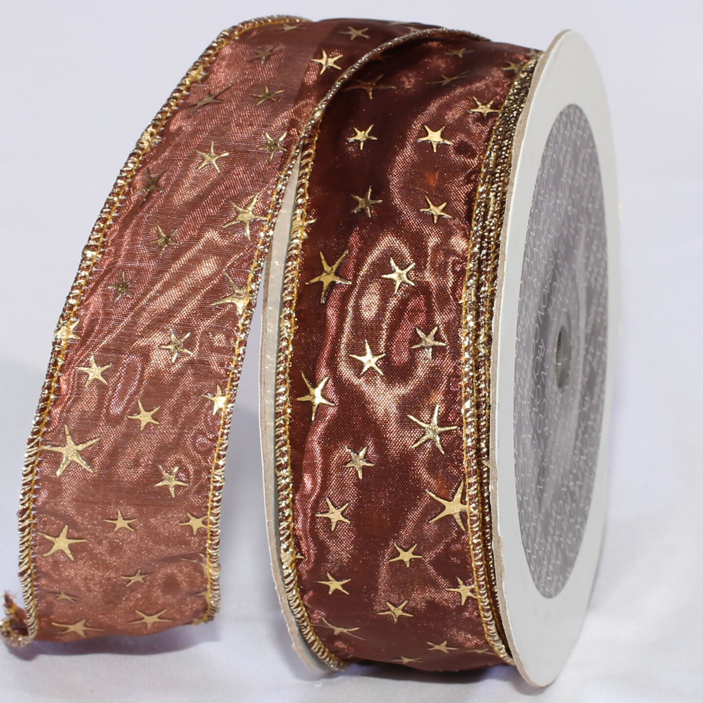 The Ribbon People Brown and Gold Stars Plump Edge Wired Craft Ribbon 1.5&#x22; x 27 Yards