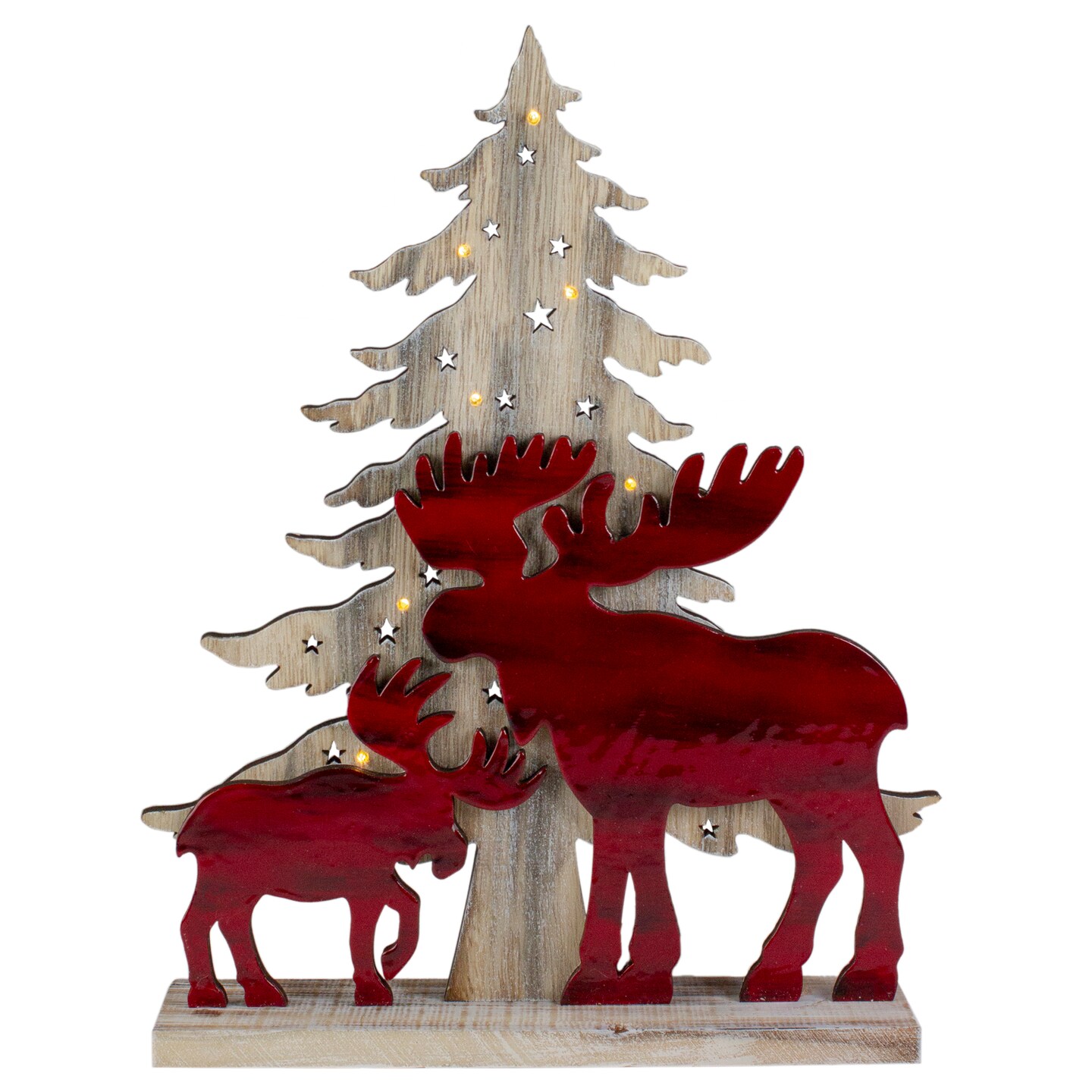 Northlight Lighted Moose and Christmas Tree Wooden Decoration - 13.5" - Warm White LED Lights