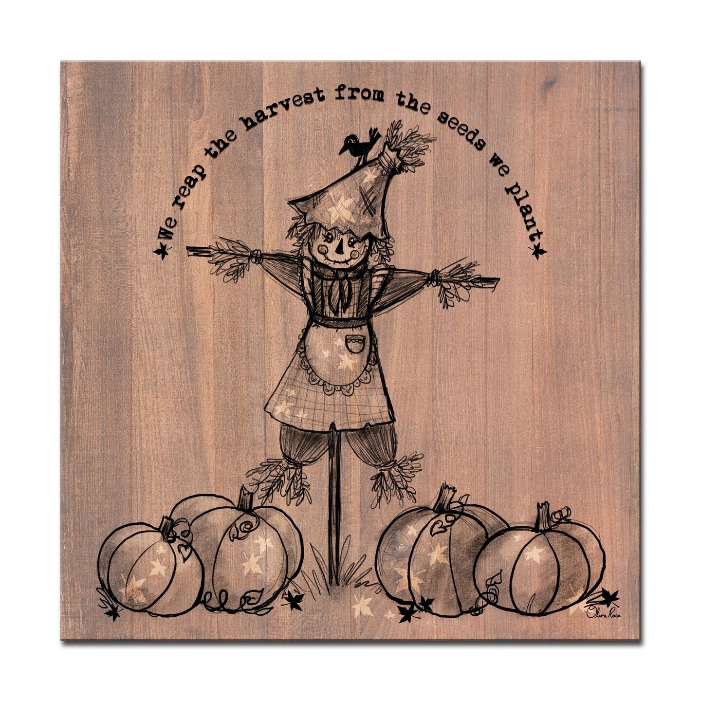 Crafted Creations Brown and Black Reap the Harvest Fall Square Cotton Wall Art Decor 12&#x22; x 12&#x22;