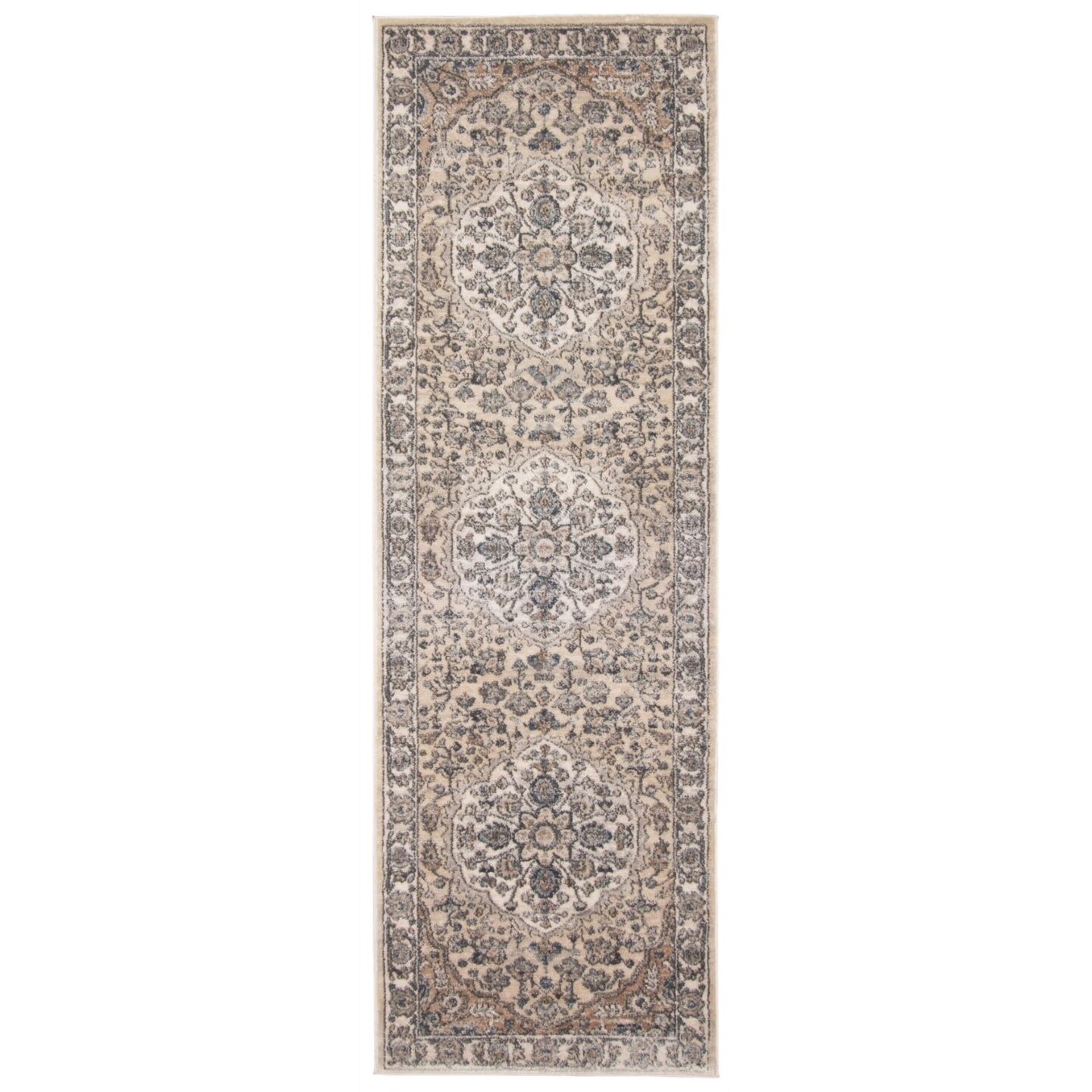 Chaudhary Living Vintage Medallion Rectangular Rug Runner - 2.5&#x27; x 8&#x27; - Beige and Cream