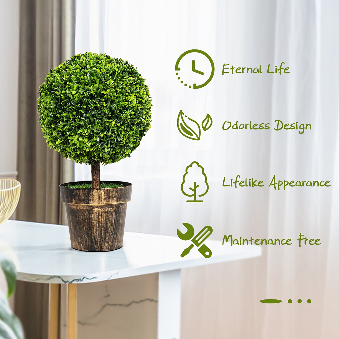 2PCS 22&#x22; Round Artificial Boxwood Topiary Tree Home Office Outdoor Decorations