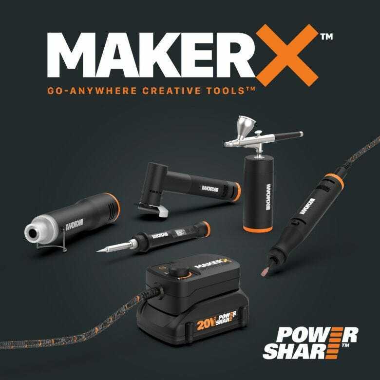 Worx MAKERX WX993L 3pc Crafting Tool Combo Kit - Rotary Tool + Wood &#x26; Metal Crafter + Air Brush