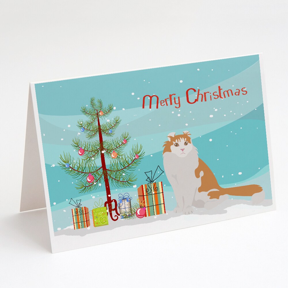 Caroline&#x27;s Treasures American Curl Cat Merry Christmas Greeting Cards and Envelopes Pack of 8