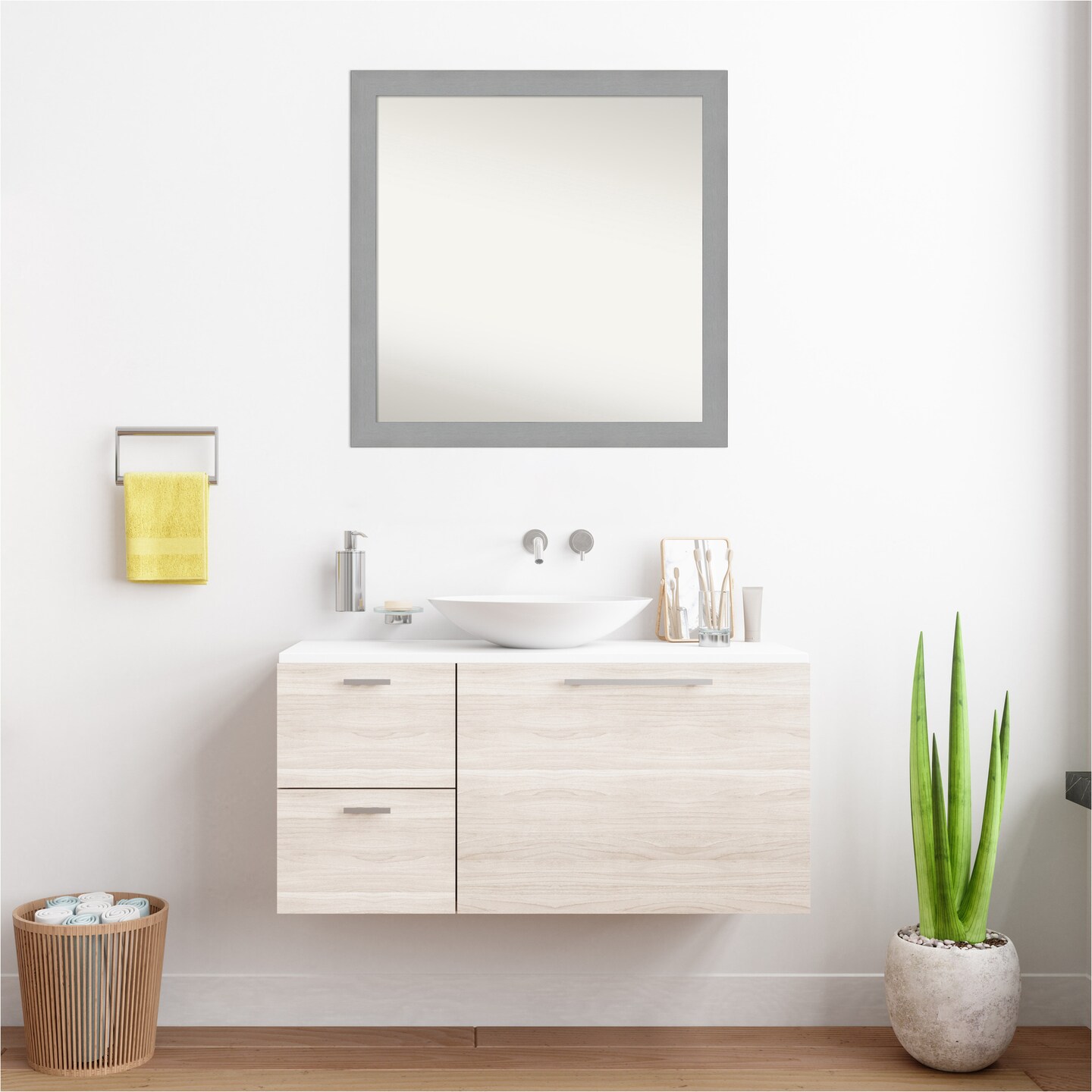 Brushed Nickel Non-Beveled Custom Framed Bathroom Vanity Wall Mirror
