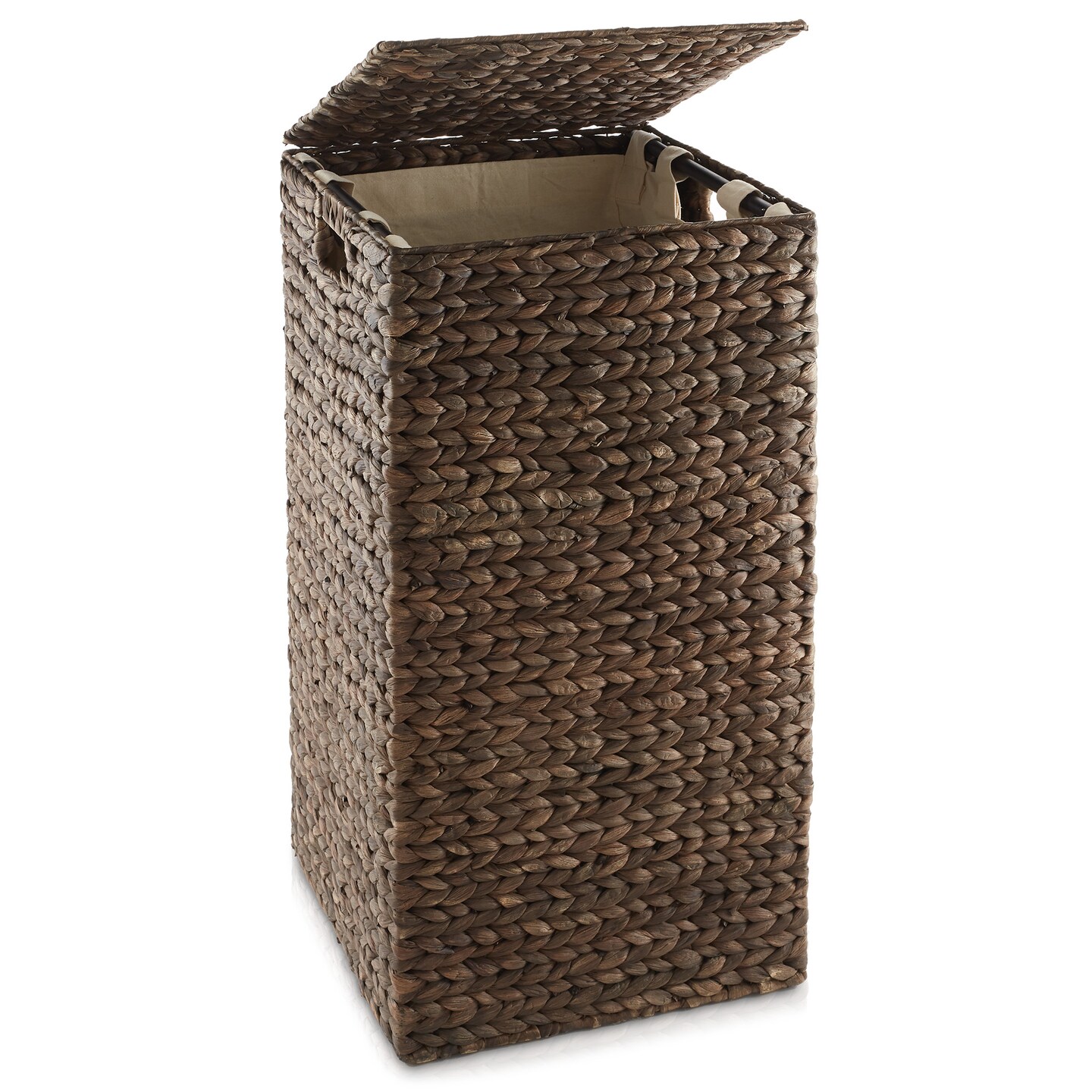 Casafield Laundry Hamper with Lid and Removable Liner Bag, Woven Water Hyacinth Square Laundry Basket Sorter for Clothes and Towels