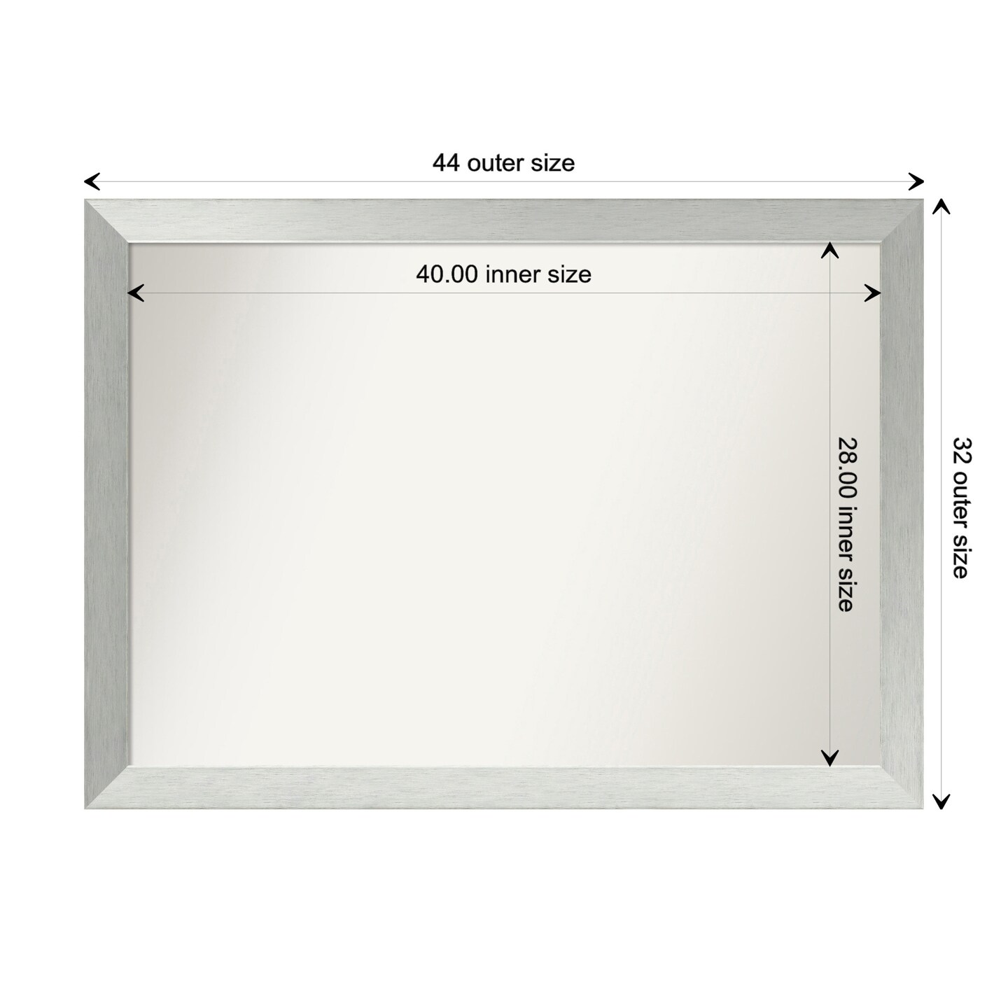 Brushed Sterling Silver Non-Beveled Custom Framed Bathroom Vanity Wall Mirror