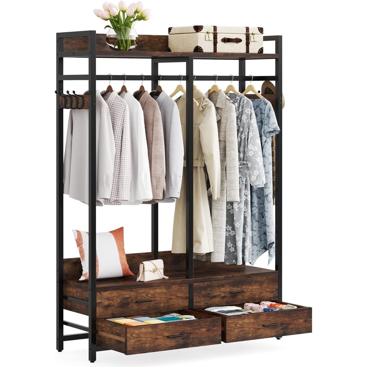 Tribesigns Heavy Duty Freestanding Closet Organizer With 4 Drawers And Hooks