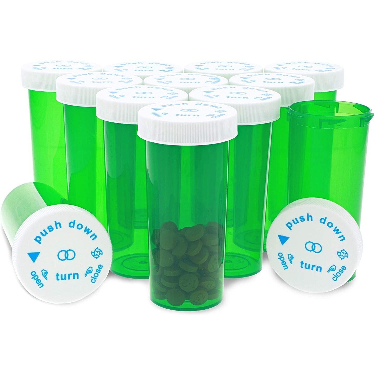 Plastic Medicine Pill Bottles with Push and Turn Caps (30 Dram, 130 Pack)