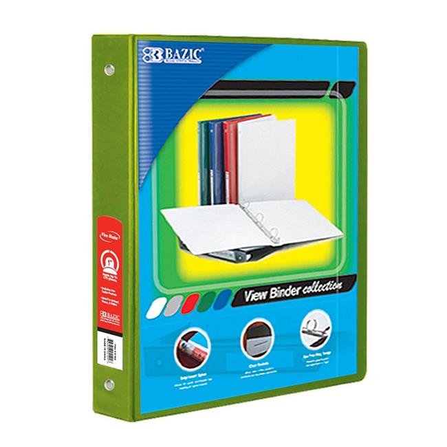 Bazic Products 1 in. 3 Ring Binder with Pockets, Lime Green - 6 Each