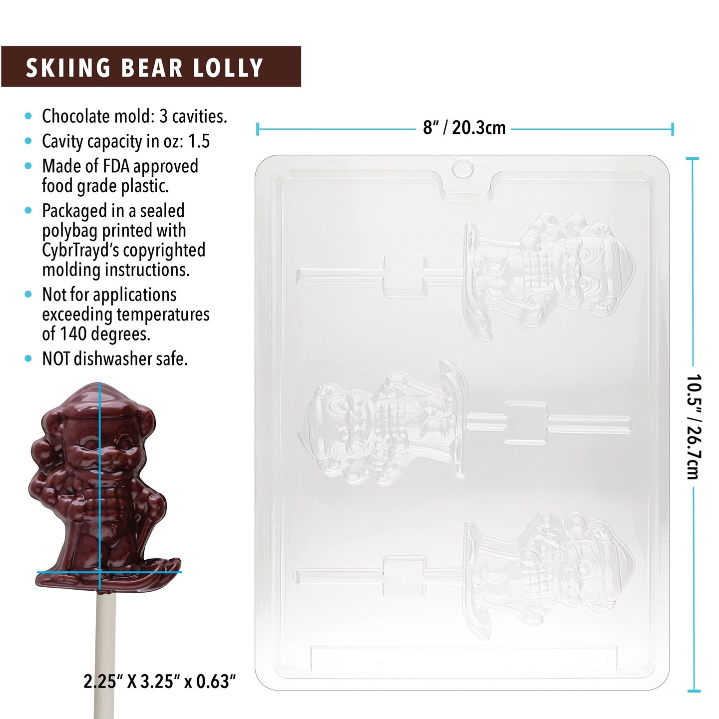 Chocolate Mold Skiing Bear Lolly