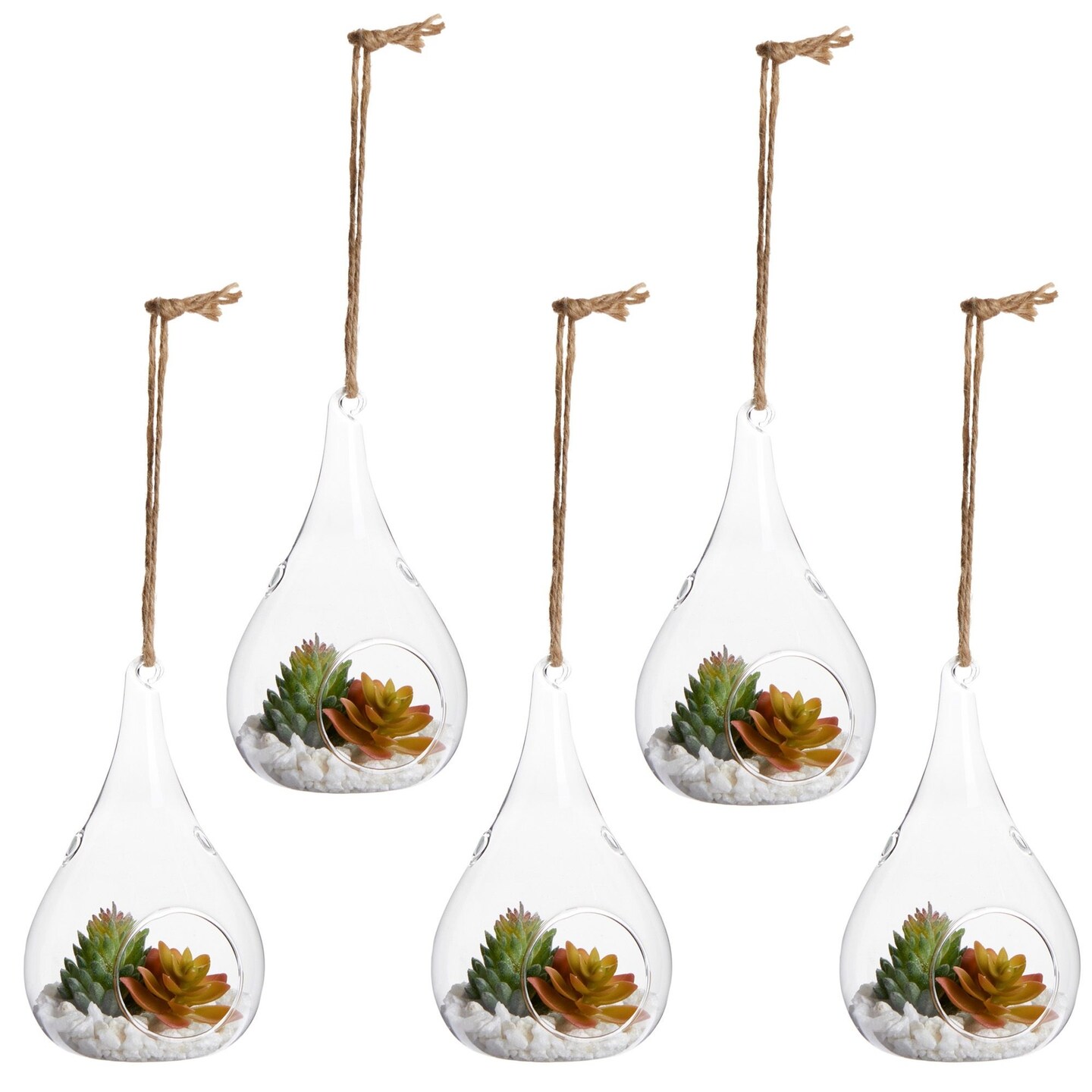 5-Pack Hanging Glass Terrarium Containers - Air Plant Holder, Succulent Planter, Tea Light Candle Hangers (3.5x5 In)