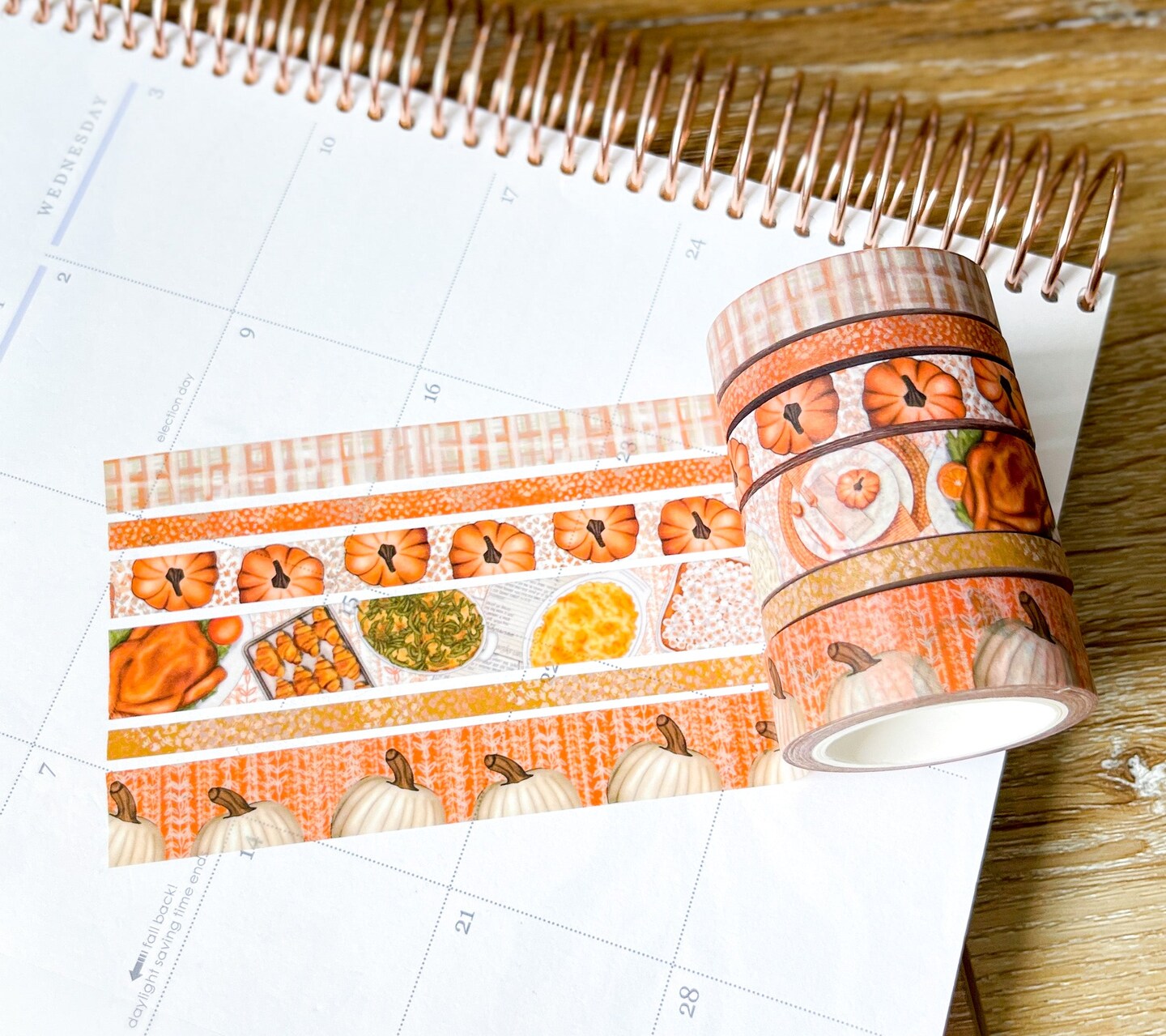 Thanksgiving Turkey &#x26; Pumpkins Orange Washi Tape Set (#W070)