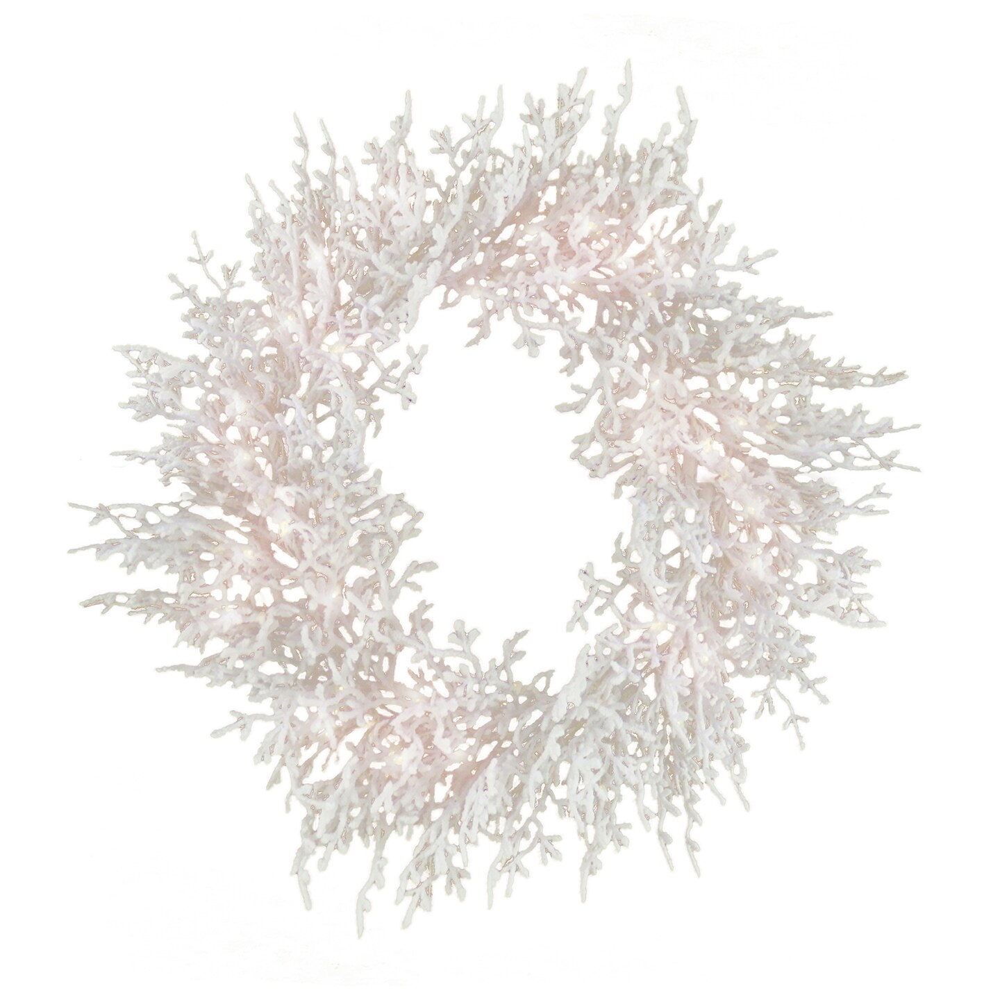 HGTV Home Collection Pre-Lit Christmas by the Sea Coral Artificial Wreath Pre-Strung with Warm White LED Lights , Plug-In, HGTV Home Collection, Coral, 30in