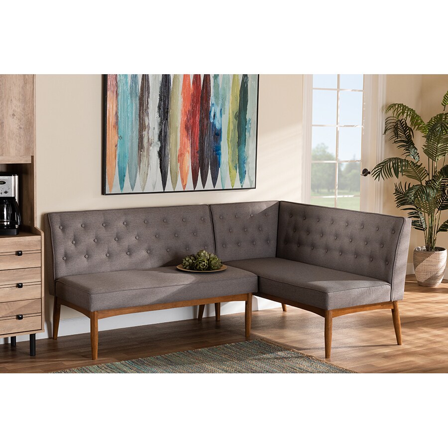 Wholesale Interiors Baxton Studio Riordan Mid-Century Modern Grey Fabric Upholstered and Walnut Brown Finished Wood 2-Piece Dining Nook Banquette Set