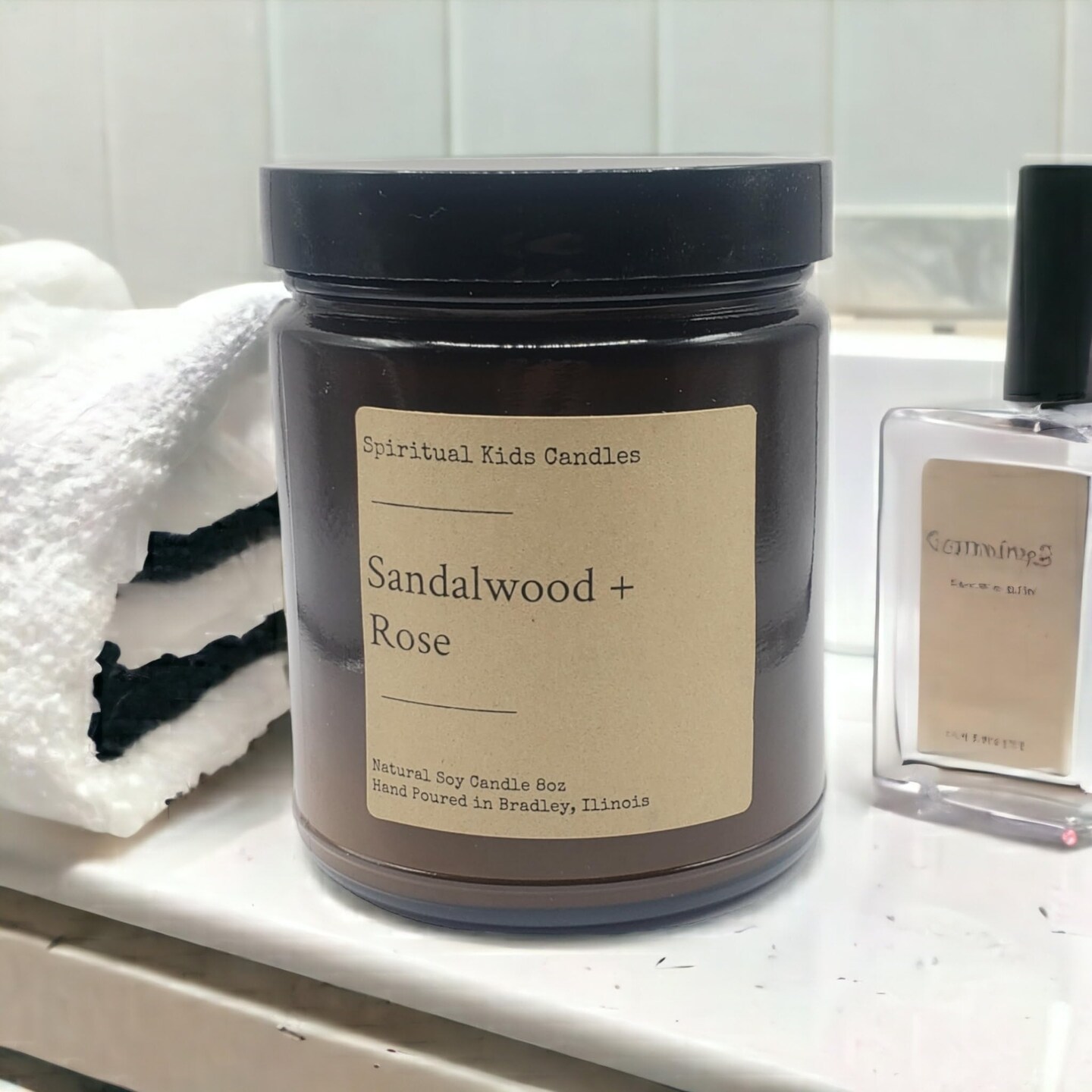 Sandalwood &#x26; Rose Soy Candle 8oz 35-40 Hours Hand Poured with All Natural Soy Wax and Fragrant/Essential Oils!