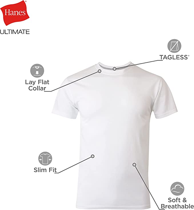 Hanes Ultimate Men&#x27;s 4-Pack FreshIQ Crew T-Shirt, Black, Medium