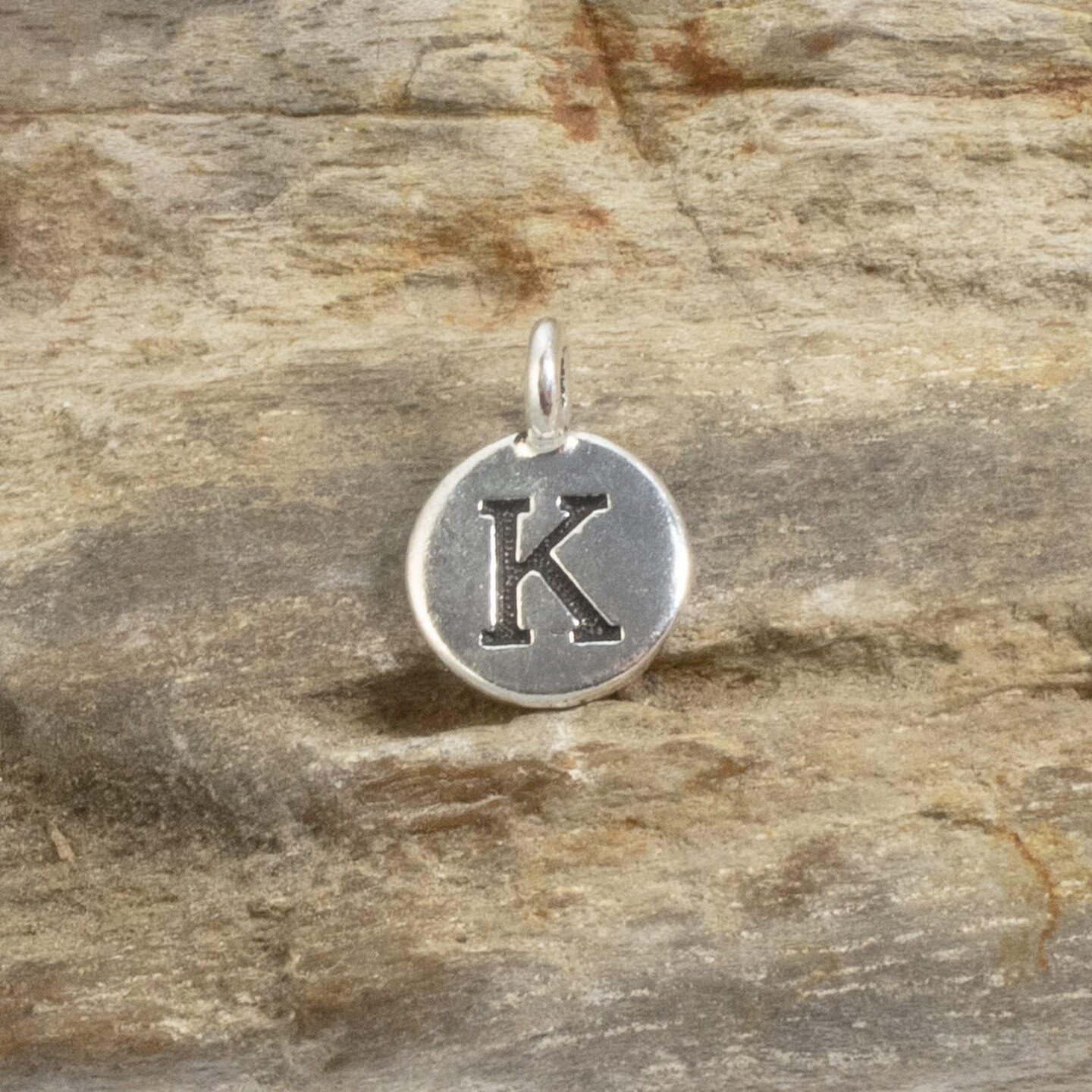 TierraCast Pewter Initial Charms-Silver Round Letter&#x22;K&#x22; 12x16mm (2)
