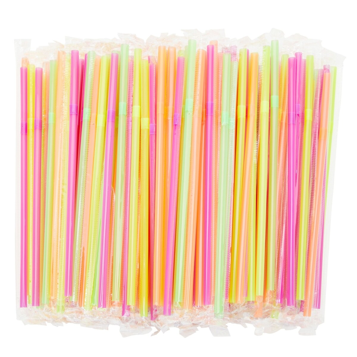 500 Pieces Neon Plastic Flexible Drinking Straws Bulk, Bandable Disposable Individually Wrapped, Yellow and Pink (7.75 In )