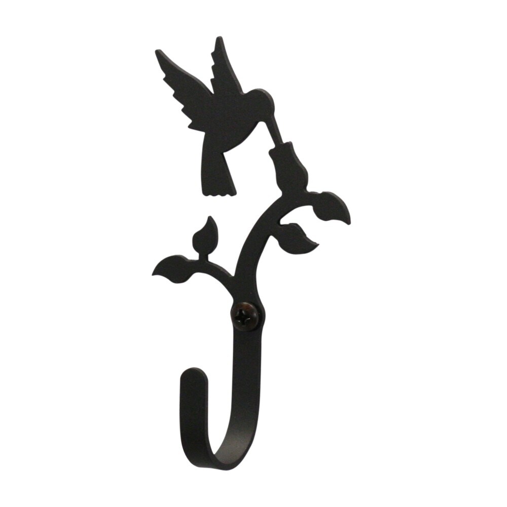 Village Wrought Iron Metal Wall Hook with Hummingbird and Flower