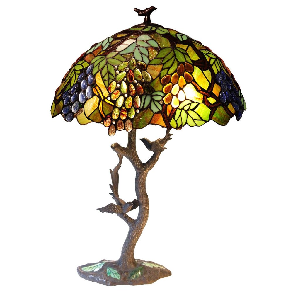 CHLOE Lighting 2 Light Tiffany-style featuring Leafs & Grapes Table Lamp Oval Shape 20" Shade