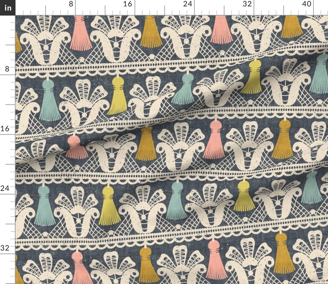 Various Fabrics by the Yard or Fat Quarter Pastel Tassels Lace Stripe Sewing Room Distressed Custom Printed Fabric by Spoonflower