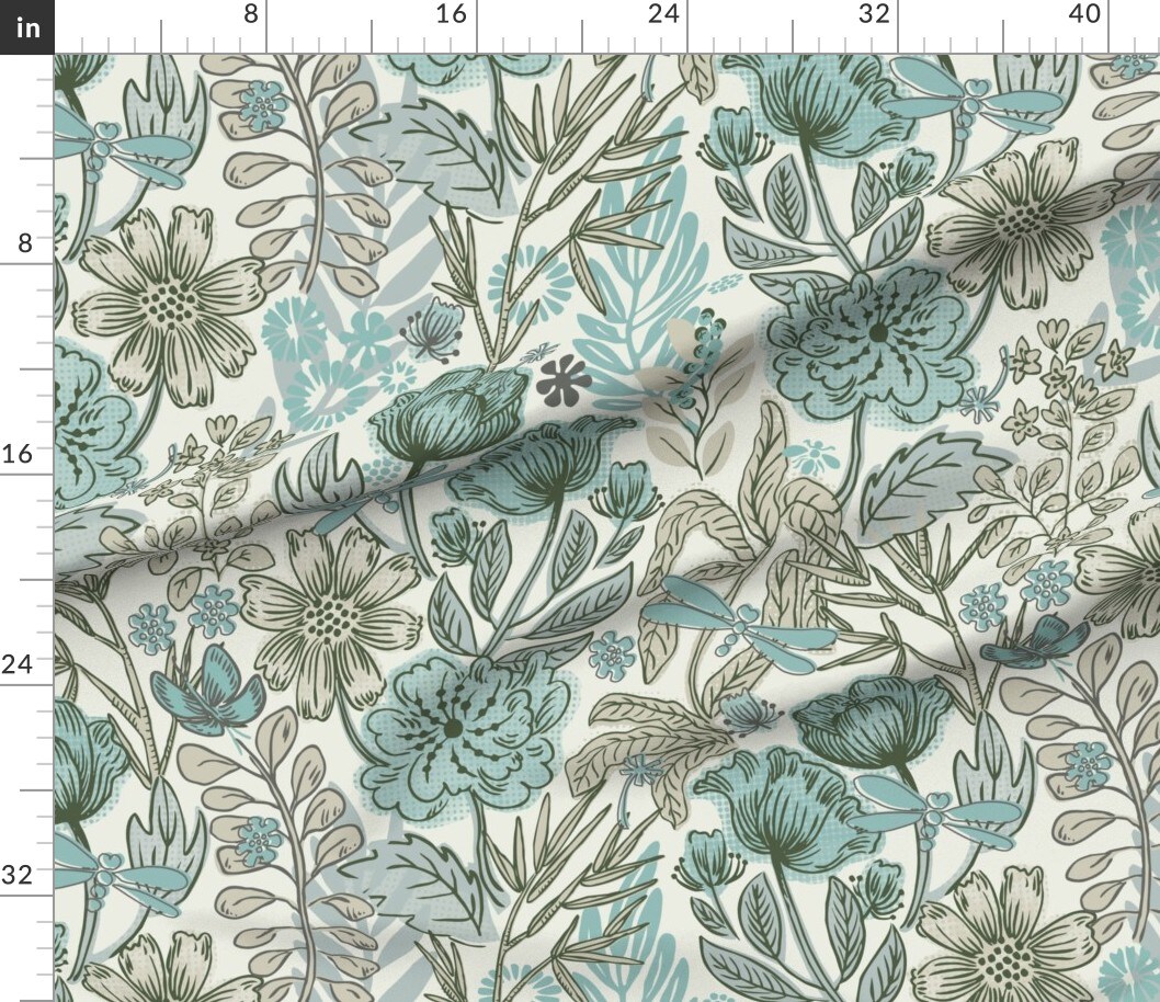 Various Fabrics by the Yard or Fat Quarter Boho Floral Neutral Botanical Grey Gray Blue Shabby Chic Custom Printed Fabric by Spoonflower