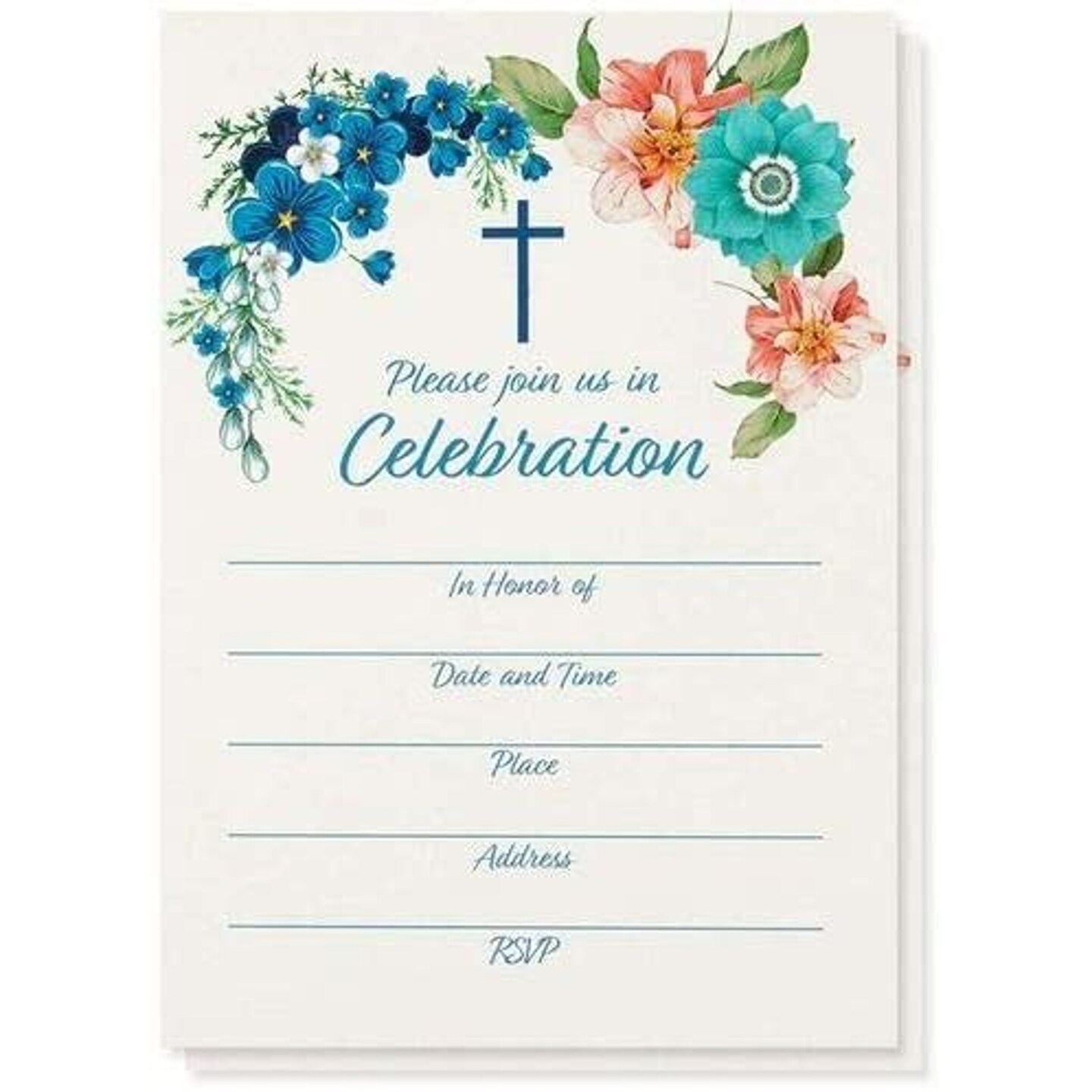 50-Pack Religious Invitations - Christian Invitation Cards, Ideal for Christening, Baptism, Holy Confirmation, Church Events, V-Flap Envelopes Included, 5 x 7 Inches