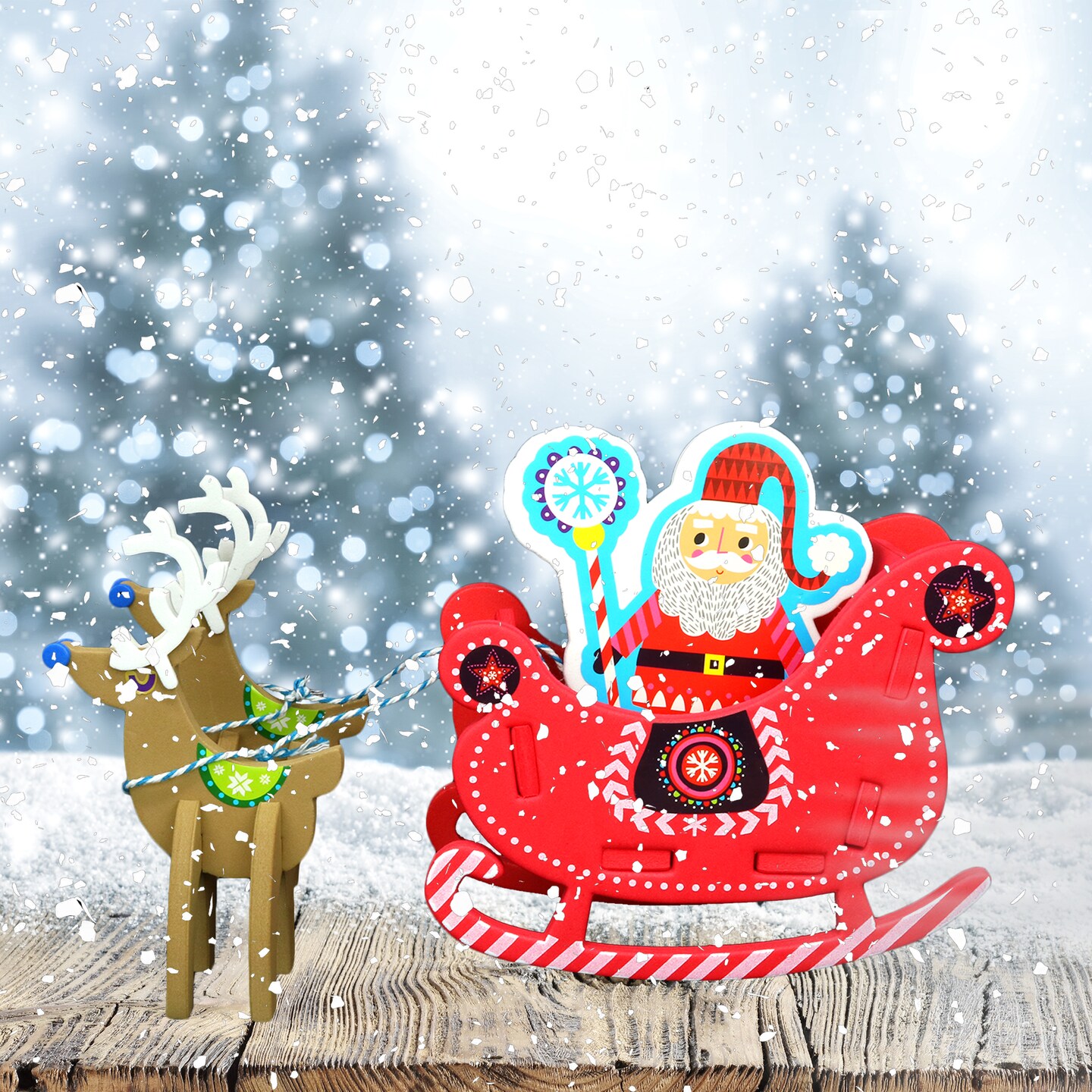 Big Mo&#x27;s Toys Holiday Crafts - Christmas Foam Arts N Craft Santa Riding A Reindeer Sleigh Table Top Decorations Kit for Kids