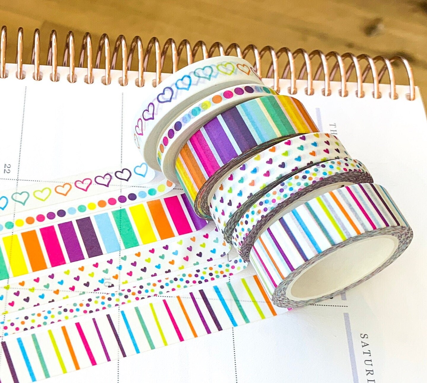 Rainbow Hearts &#x26; Stripes Polka Dots Washi Tape Set (#W001)