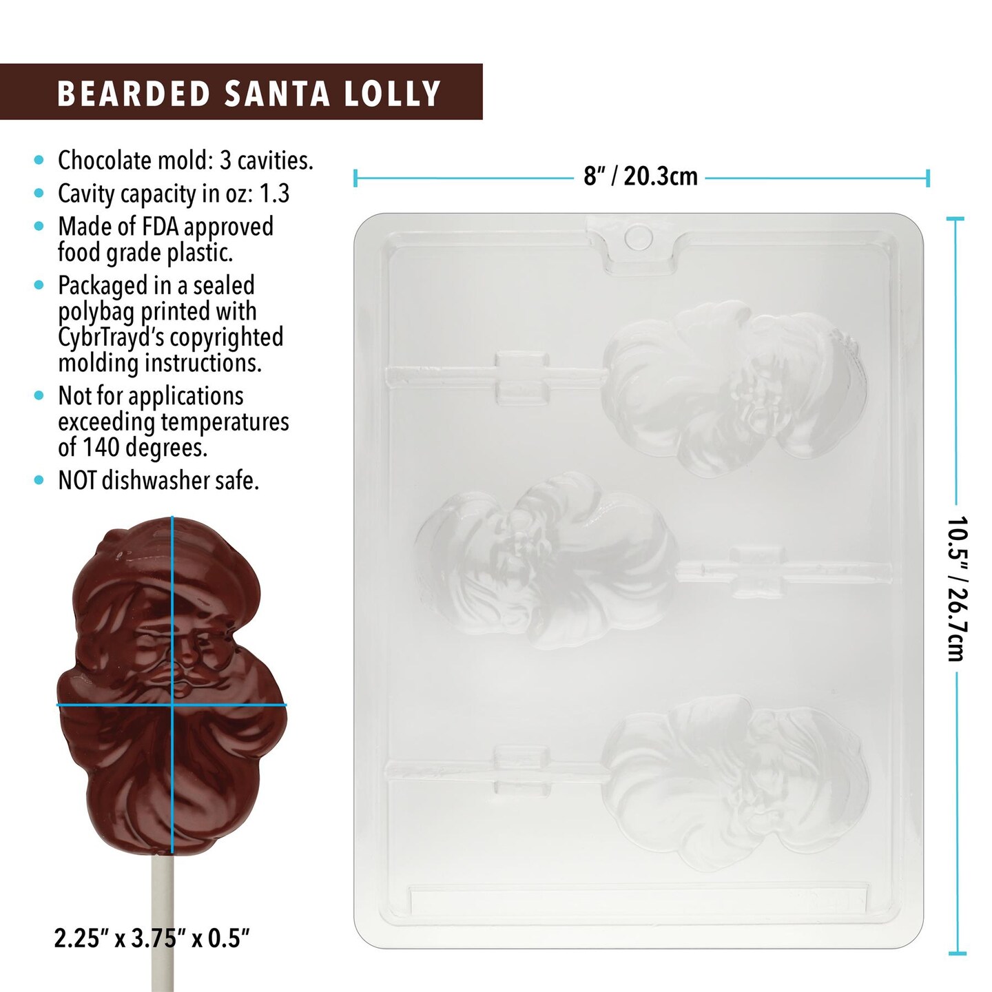 Chocolate Mold Bearded Santa Lolly