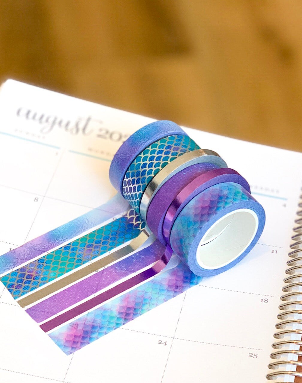 FOILED Mermaid Purple Blue &#x26; Silver Ocean Washi Tape Set (#W010)