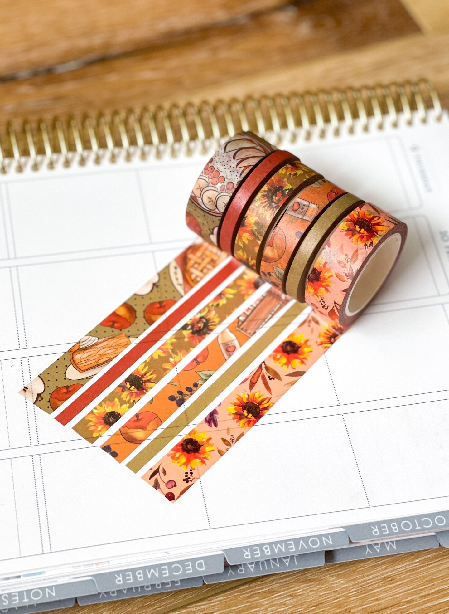 Fall Apples &#x26; Sunflowers Autumn Washi Tape Set (#W012)
